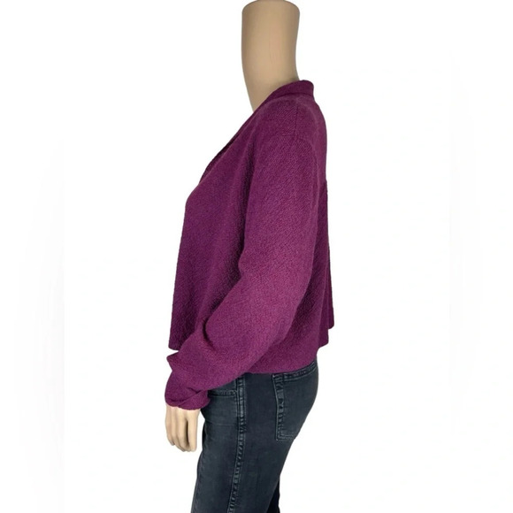 EILEEN FISHER Womens Long Sleeve Open Front Purple Wool Cropped Cardigan Size M - Picture 4 of 8